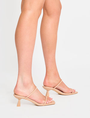 Mimi Nude Double Strap Mule Mid Heels