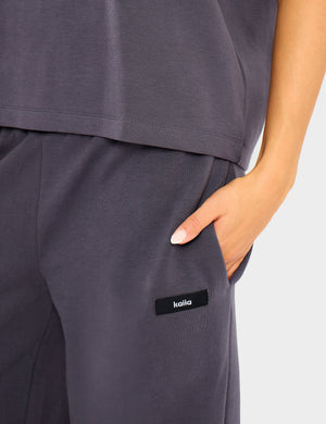 Kaiia Interlock Barrel Leg Joggers Midnight Charcoal