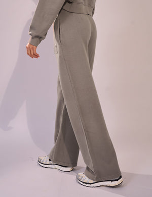 Kaiia Sport Distressed Applique Wide Leg Sweat Pants Mushroom