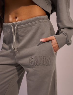 Kaiia Sport Distressed Applique Wide Leg Sweat Pants Mushroom