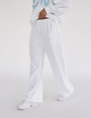 Kaiia Studio Bubble Logo Pocket Wide Leg Sweat Pants White & Blue