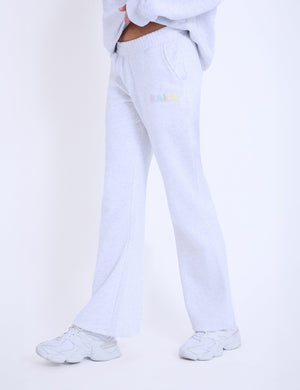 Kaiia Bubble Logo Wide Leg Sweat Pants Light Grey Marl & Rainbow