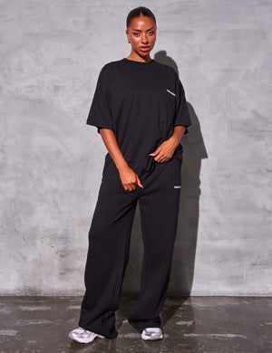 Kaiia Studio Logo Wide Leg Joggers Black