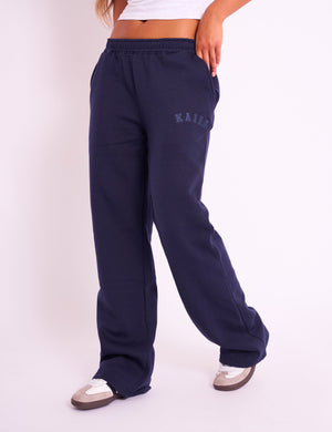 Kaiia Logo Wide Leg Sweat Pants Navy