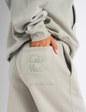 Kaiia Studio Script Logo Wide Leg Joggers Matcha