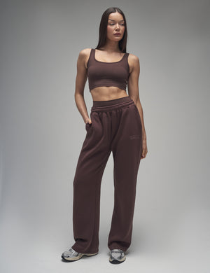 Kaiia Logo Wide Leg Joggers Mocha