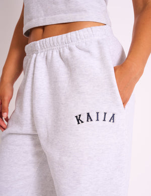 Kaiia Logo Cuffed Joggers Light Grey Marl