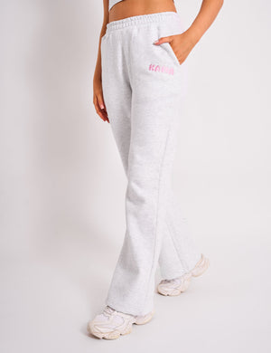 Kaiia Bubble Logo Wide Leg Joggers Grey Marl & Pink