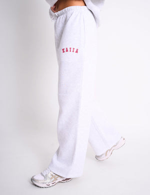 Kaiia Logo Wide Leg Joggers Light Grey Marl & Pink Contrast