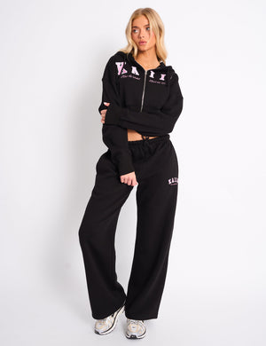 Kaiia Logo Wide Leg Joggers Black & Pink