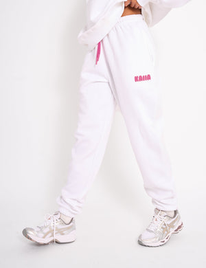 Kaiia Bubble Logo Cuffed Joggers White & Hot Pink