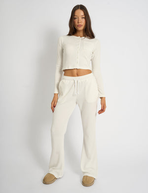 Kaiia Waffle Wide Leg Joggers Cream