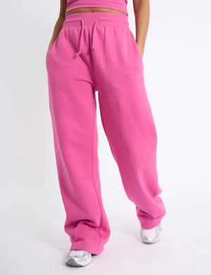 Kaiia Bow Ribbed Waistband Wide Leg Joggers Bubblegum