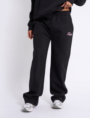 Kaiia Script Logo Wide Leg Joggers Black & Pink