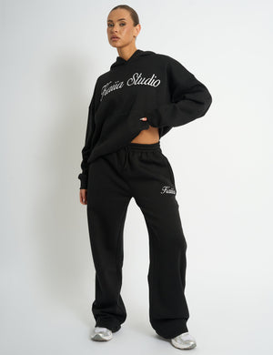 Kaiia Script Logo Wide Leg Joggers Black