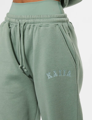 Kaiia Logo Wide Leg Joggers Green Tea