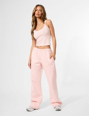 Kaiia Embossed Logo Wide Leg Joggers Sugar Pink
