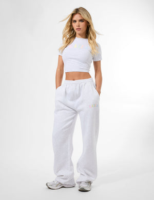 Kaiia Rainbow Logo Wide Leg Joggers Light Grey Marl