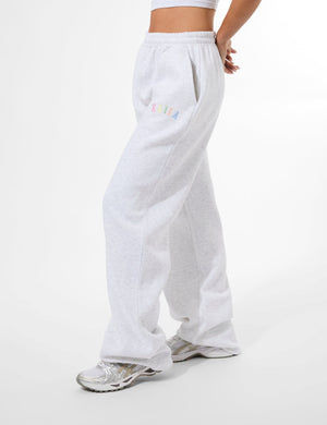 Kaiia Rainbow Logo Wide Leg Joggers Light Grey Marl