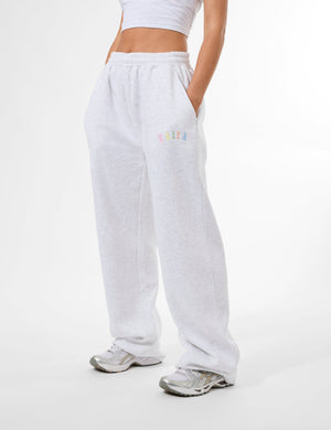 Kaiia Rainbow Logo Wide Leg Joggers Light Grey Marl