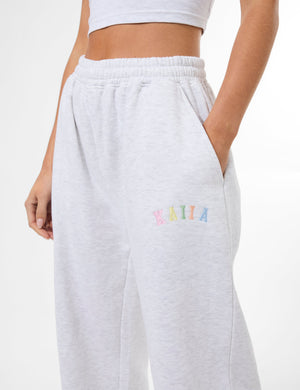 Kaiia Rainbow Logo Wide Leg Joggers Light Grey Marl