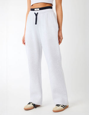 Kaiia Label Logo Exposed Waistband Wide Leg Joggers Light Grey Marl