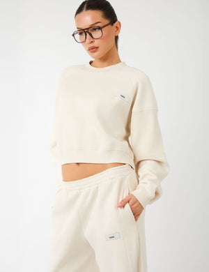 Kaiia Label Logo Rib Panel Wide Leg Joggers Cream