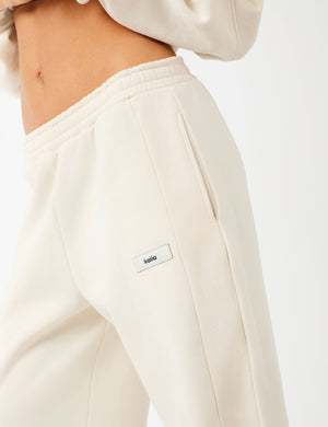 Kaiia Label Logo Rib Panel Wide Leg Joggers Cream
