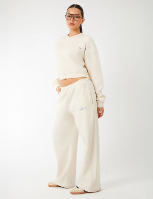 Kaiia Label Logo Rib Panel Wide Leg Joggers Cream
