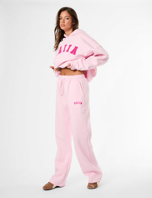 Kaiia Slogan Wide Leg Joggers Baby Pink & Hot Pink
