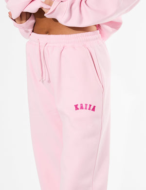 Kaiia Slogan Wide Leg Joggers Baby Pink & Hot Pink