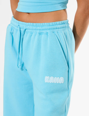 Kaiia Bubble Graphic Wide Leg Joggers Pool Blue