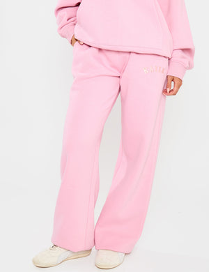 Kaiia Slogan Wide Leg Joggers Rose Pink