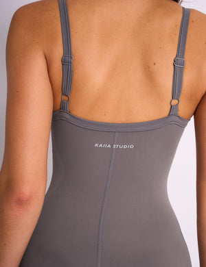 Kaiia Sculpt Strappy Unitard Slate Grey