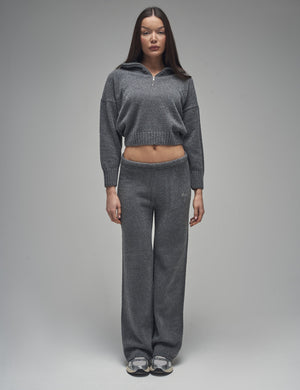 Kaiia Knit Wide Leg Trousers Charcoal