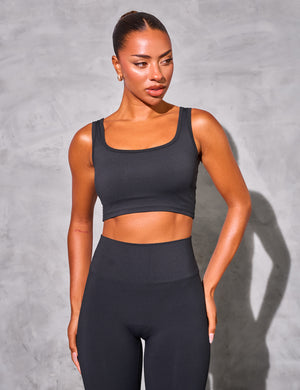 Kaiia Sculpt Square Neck Crop Top Black