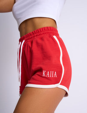 Kaiia Paris Contrast Trim Runner Sweat Shorts Red