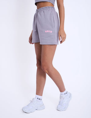 Kaiia Bubble Logo Sweat Shorts Slate Grey & Pink