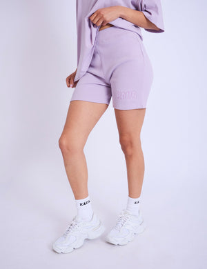 Kaiia Embroidered Bubble Logo Ribbed Cycling Shorts Lilac