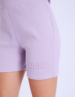 Kaiia Embroidered Bubble Logo Ribbed Cycling Shorts Lilac