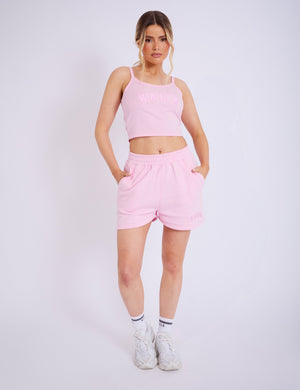 Kaiia Logo Sweat Shorts Baby Pink