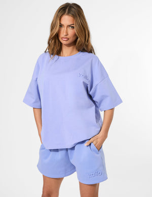Kaiia Embossed Logo Sweat Shorts Cornflower Blue