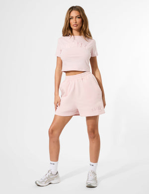 Kaiia Logo Mini Sweat Shorts Pink Chai