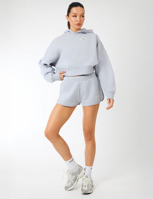 Kaiia Label Logo Curve Hem Mini Shorts Grey Marl
