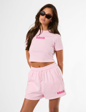 Kaiia Bubble Graphic Sweat Shorts Baby Pink & Hot Pink