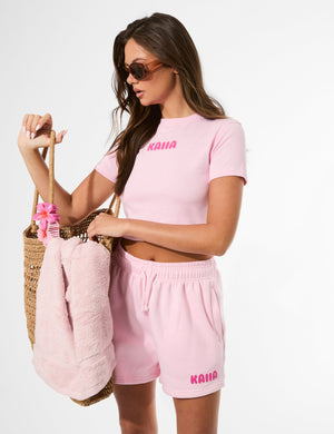 Kaiia Bubble Graphic Sweat Shorts Baby Pink & Hot Pink