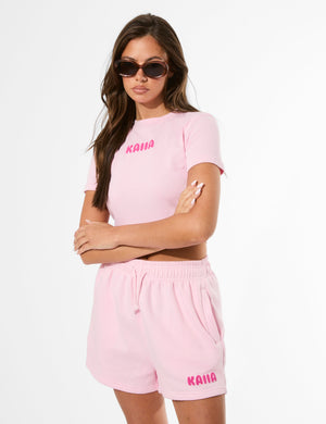 Kaiia Bubble Graphic Sweat Shorts Baby Pink & Hot Pink