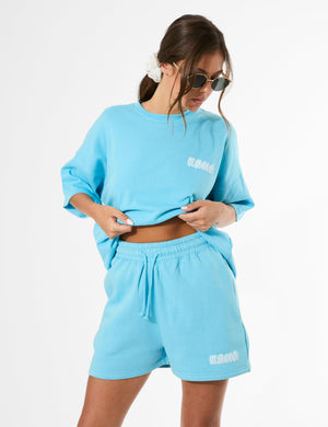 Kaiia Bubble Graphic Sweat Shorts Pool Blue