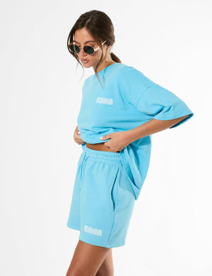 Kaiia Bubble Graphic Sweat Shorts Pool Blue