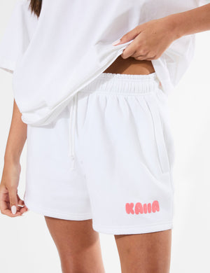 Kaiia Bubble Graphic Mini Sweat Shorts Vanilla & Coral